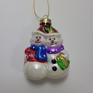 Vintage Snowman Pair Blown Glass Christmas Ornament